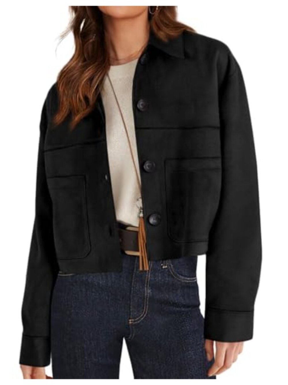Faux Suede Lightweight Cropped Aviator Jacket